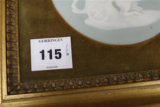 Two Wedgwood style framed wall plaques Diameter approx. 15.5cm